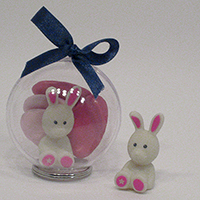 Boule transparente 6 cm et Aimant bunny fuchsia
