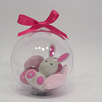 Boule transparente 8 cm et Porte clé bunny fuchsia