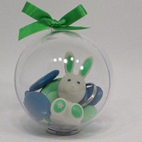 Boule transparente 8 cm et Porte clé bunny vert