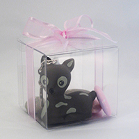 Cube transparent mou 6,5x6,5 et porte clé bambi brun