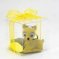 Cube transparent mou 6,5x6,5 et porte clé Bambi jaune